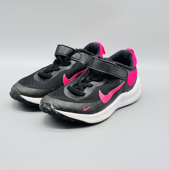 Nike Shoes Kids Girls 11 C Black Pink White Easy On Athletic Running Sneakers - Picture 4 of 12
